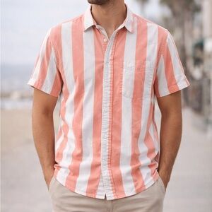 Cotton On Striped Button Up Shirt Mens Medium Coral White